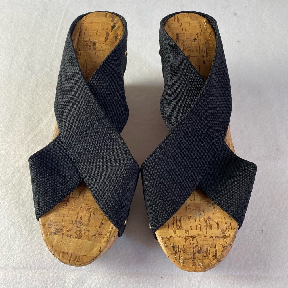 Montego Bay Club Black Cork Wedges Size 8 Sandals Slip On Platform Studded Comfy